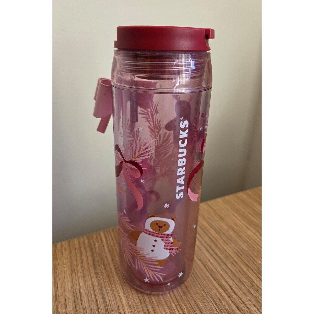 Starbucks 2025 Holiday Water Bottle w/ Bear Decorations & Bow